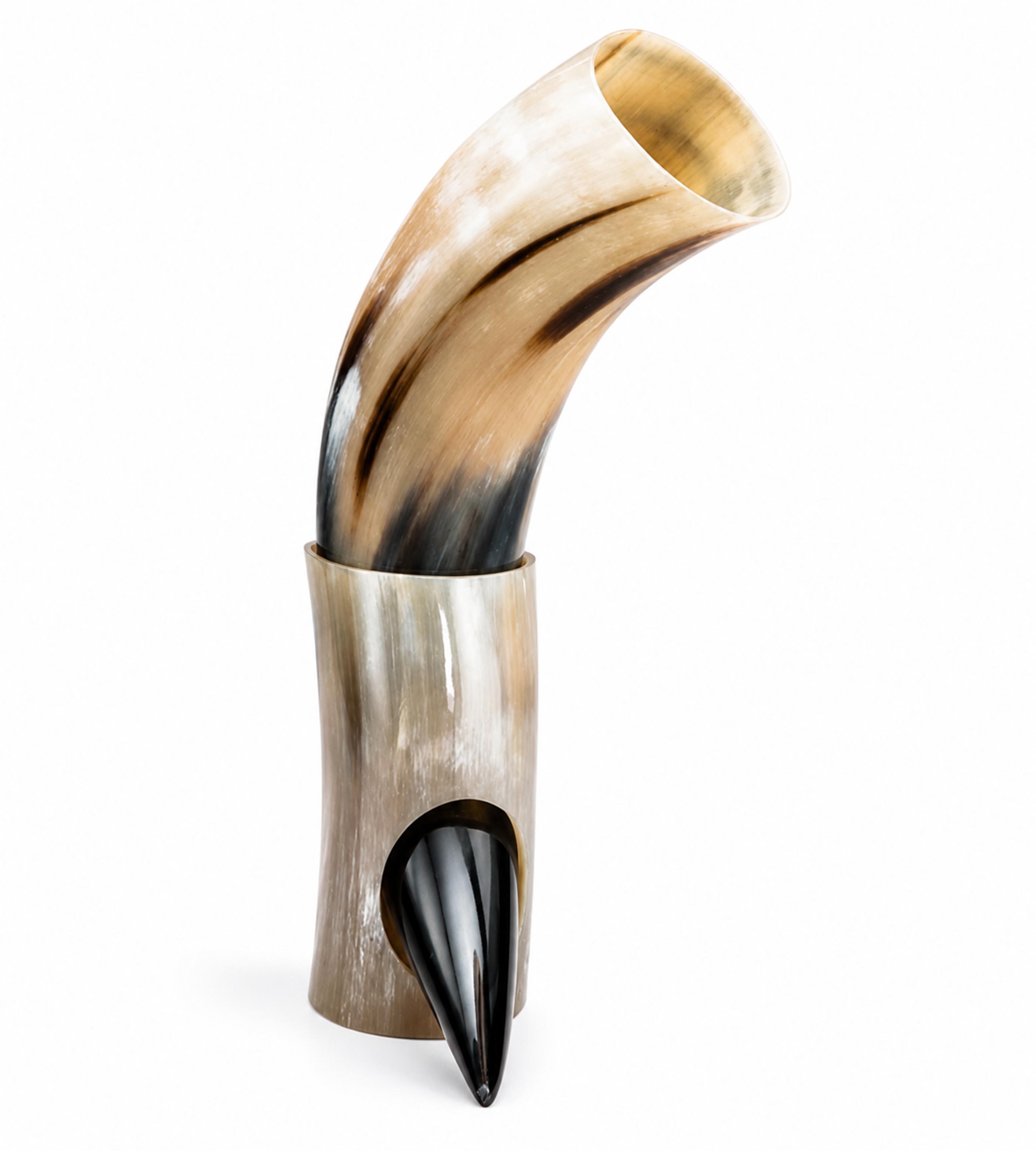 Buffalo Horn Drinking Horn with Natural Stand